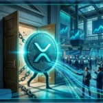 Pièce XRP de Ripple lumineuse sur fond de graphiques financiers verts