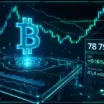 Graphique d'analyse technique montrant le cours du Bitcoin face à sa résistance, avec des indicateurs de volume en baisse.