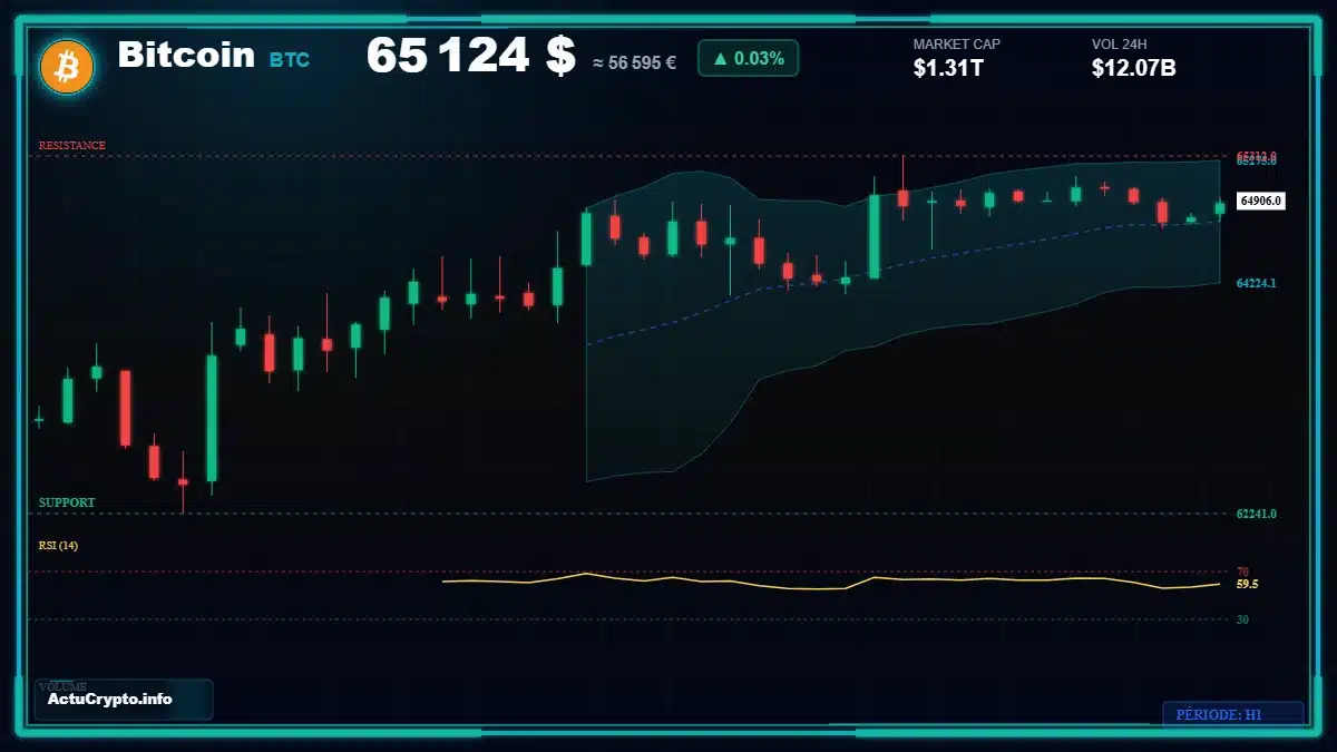 Graphique du cours Bitcoin (BTC) Analyse technique du cours Bitcoin (BTC) avec données de marché récentes