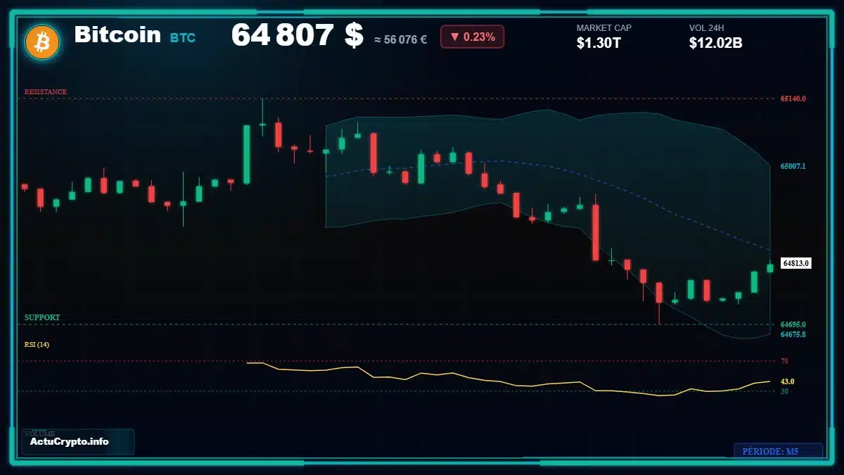 Graphique du cours Bitcoin (BTC) Analyse technique du cours Bitcoin (BTC) avec données de marché récentes
