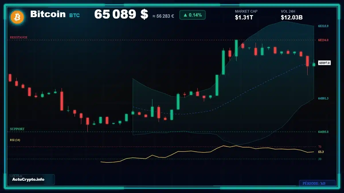 Graphique du cours Bitcoin (BTC) Analyse technique du cours Bitcoin (BTC) avec données de marché récentes