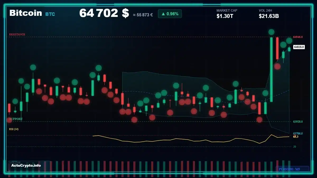 Graphique du cours Bitcoin (BTC) Analyse technique du cours Bitcoin (BTC) avec données de marché récentes