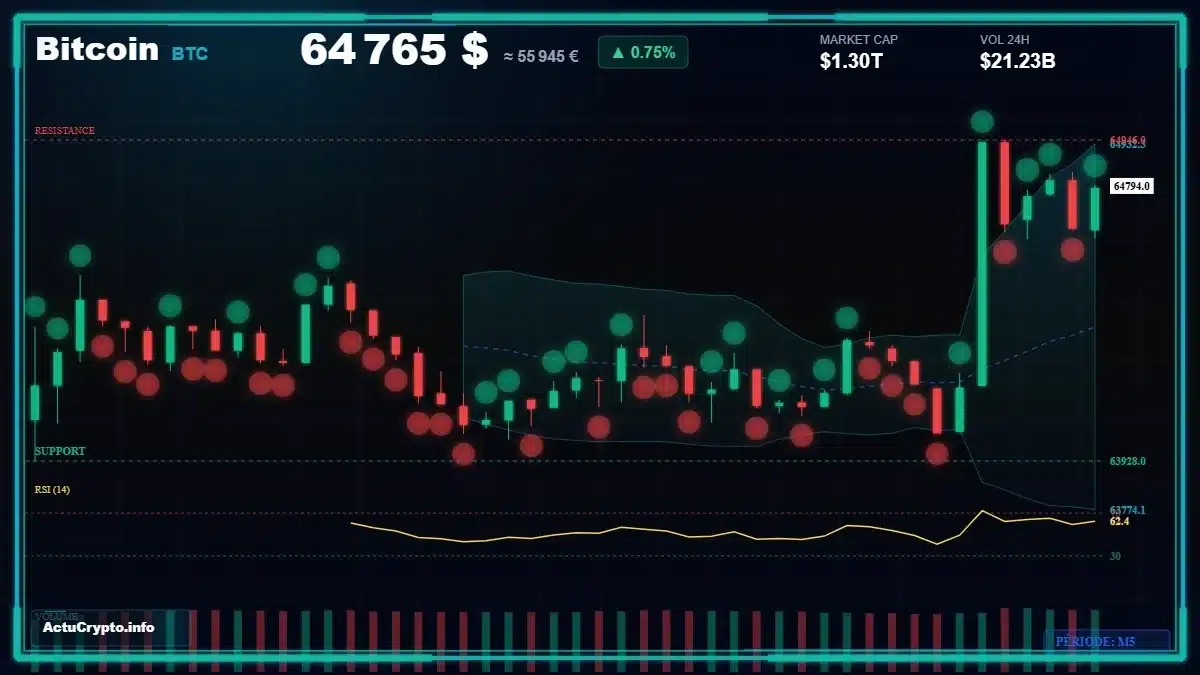 Graphique du cours Bitcoin (BTC) Analyse technique du cours Bitcoin (BTC) avec données de marché récentes