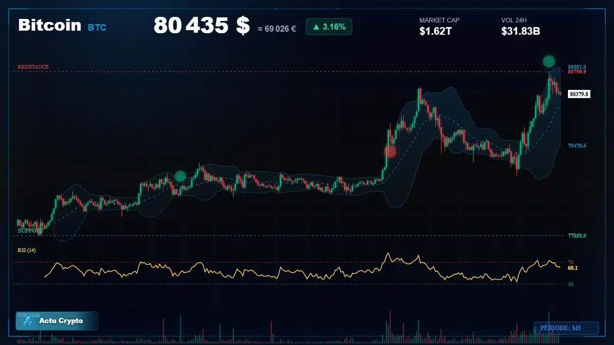 Graphique du cours Bitcoin (BTC) Analyse technique du cours Bitcoin (BTC) avec données de marché récentes