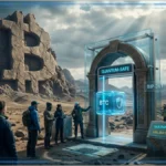 Représentation visuelle d'un Bitcoin protégé par un bouclier cryptographique quantique