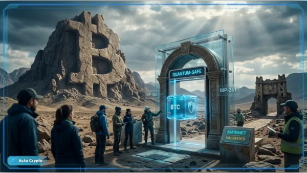 Représentation visuelle d'un Bitcoin protégé par un bouclier cryptographique quantique