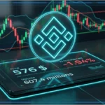 Graphique d'analyse technique du token Binance affichant un prix de 576 dollars et des indicateurs de marché.