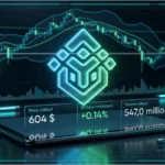 Graphique d'analyse technique du BNB affichant un prix de 604 dollars et des indicateurs de volume.