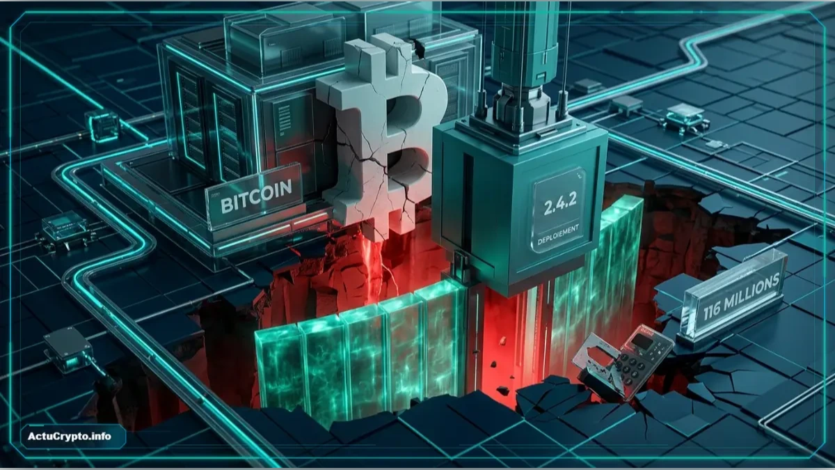 La nature de la menace pesant sur BTCPay Server Serveur informatique affichant une alerte de sécurité rouge avec le logo Bitcoin.