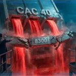 Un graphique financier rouge en forte baisse illustrant la chute du CAC 40.