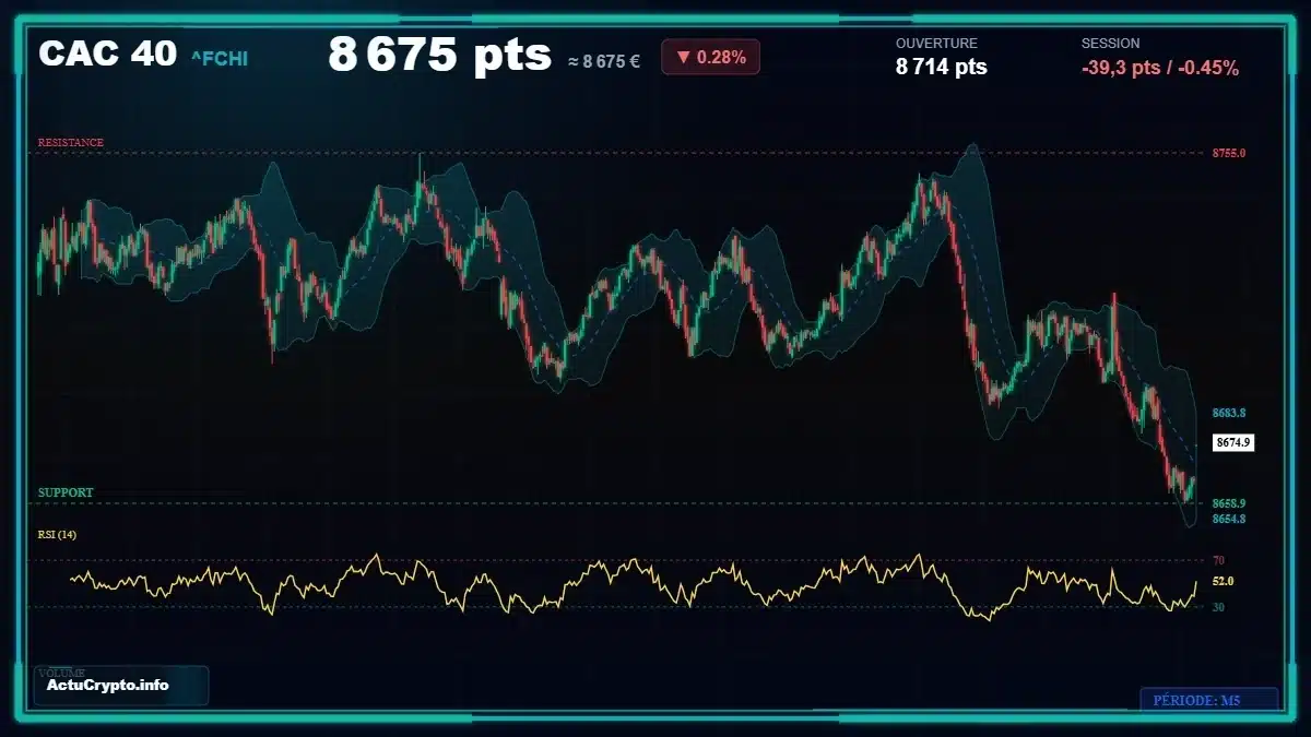 Graphique du cours CAC 40 (^FCHI) Analyse technique du cours CAC 40 (^FCHI) avec données de marché récentes