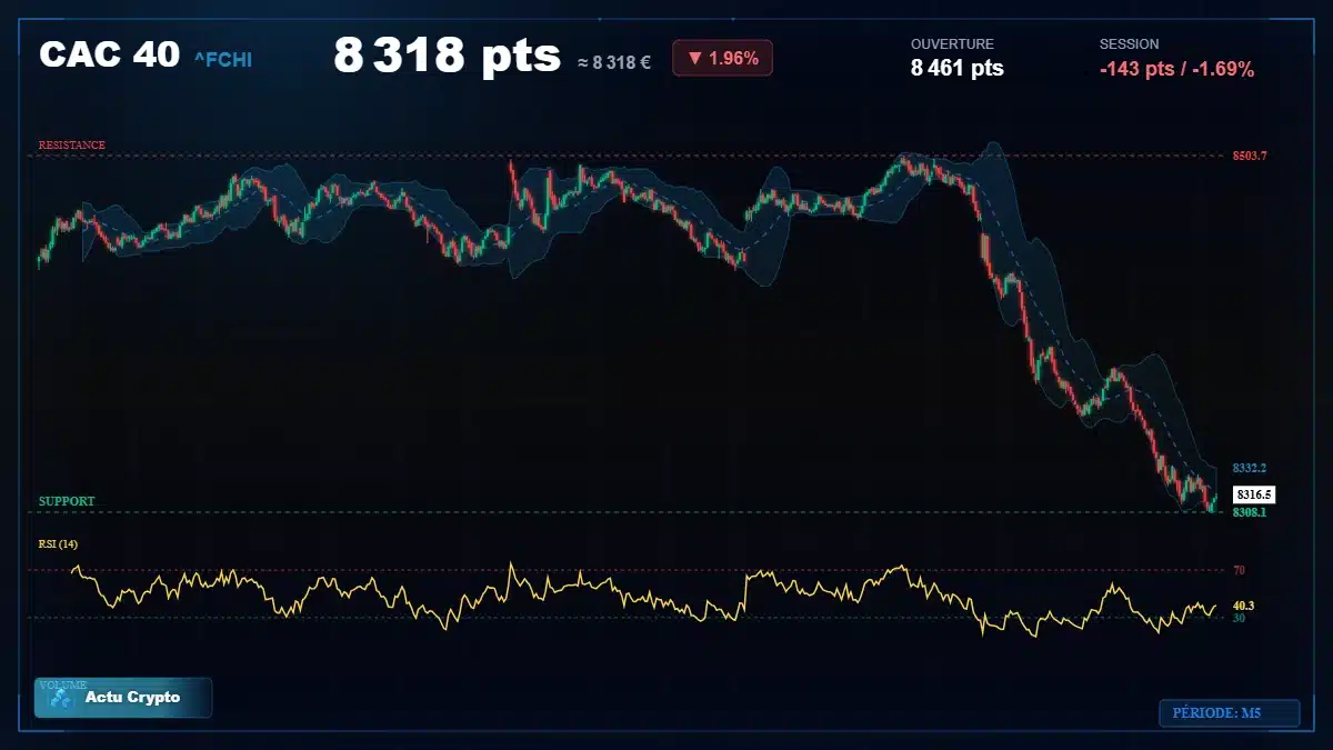 Graphique du cours CAC 40 (^FCHI) Analyse technique du cours CAC 40 (^FCHI) avec données de marché récentes