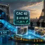 Graphique haussier et symboles financiers illustrant le rebond du CAC 40.