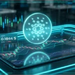 Graphique d'analyse technique et logo holographique de Cardano (ADA) illustrant les niveaux de support et résistance du marché crypto.