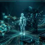 Représentation conceptuelle de l'intelligence artificielle et de la confidentialité dans l'écosystème crypto.