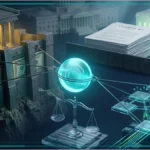Le Capitole des États-Unis avec des éléments numériques superposés.