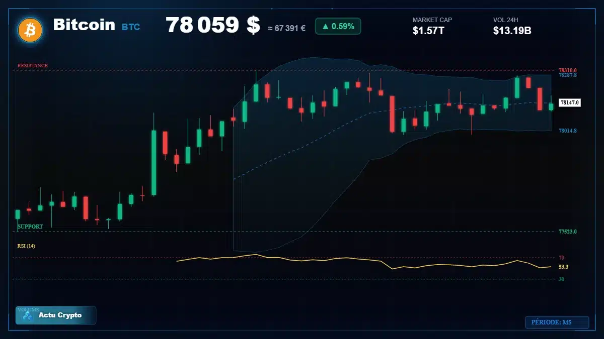 Graphique du cours Bitcoin à 78059 $ Analyse technique du cours de Bitcoin de bitcoin à 78059 $ aujourd'hui