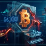 Pièce Bitcoin sur un sol fissuré avec des lumières rouges et bleues