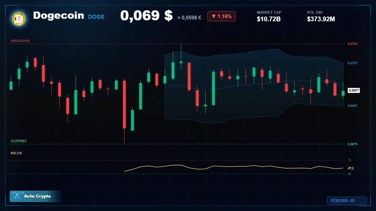 Graphique du cours Dogecoin à 0.07 $ Analyse technique du cours de Dogecoin de dogecoin à 0.07 $ aujourd'hui
