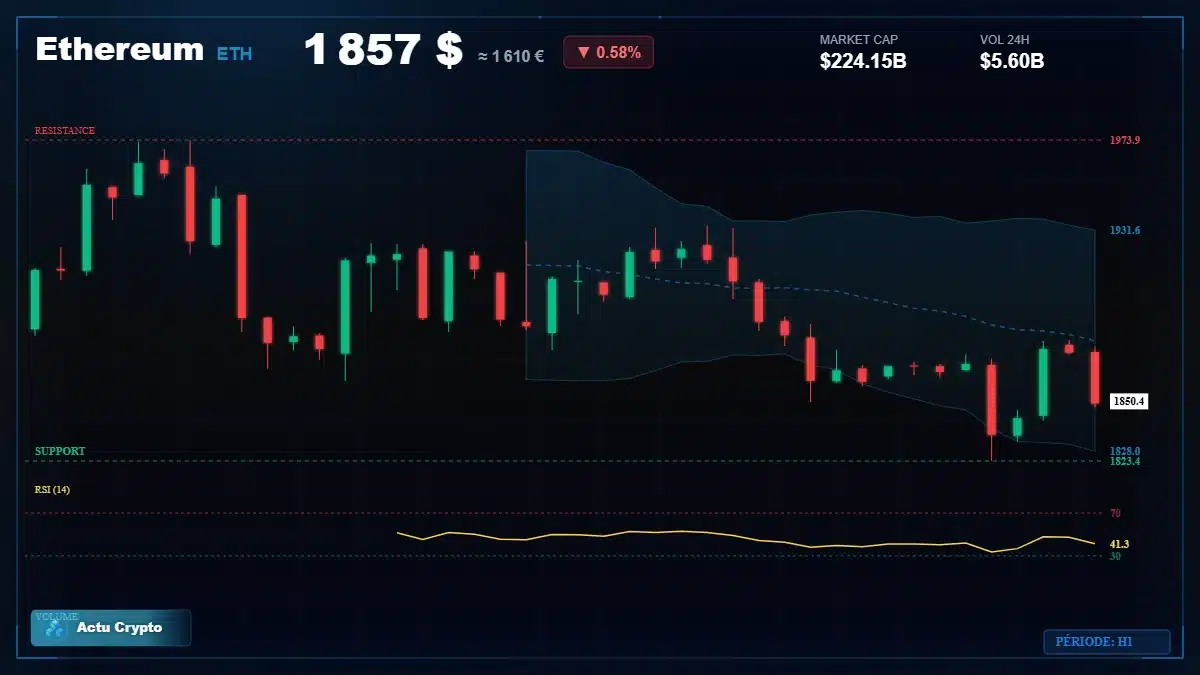 Graphique du cours Ethereum à 1857 $ Analyse technique du cours de Ethereum de ethereum à 1857 $ aujourd'hui