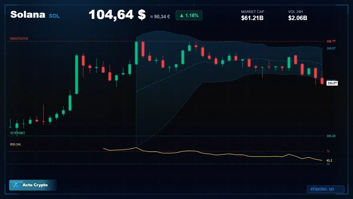 Graphique du cours Solana à 105 $ Analyse technique du cours de Solana de solana à 105 $ aujourd'hui