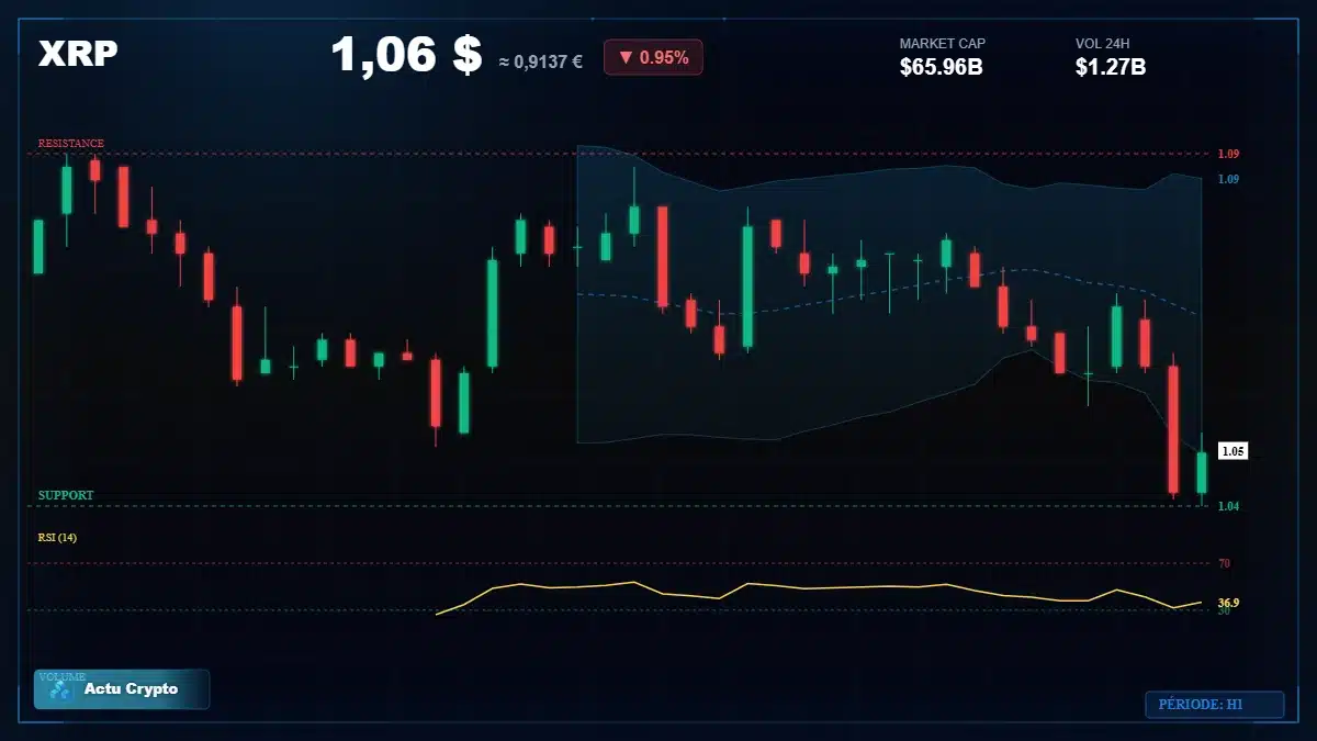 Graphique du cours XRP à 1.05 $ Analyse technique du cours de XRP de ripple à 1.05 $ aujourd'hui
