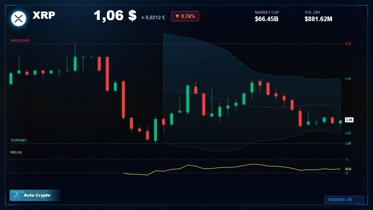 Graphique du cours XRP à 1.06 $ Analyse technique du cours de XRP de ripple à 1.06 $ aujourd'hui