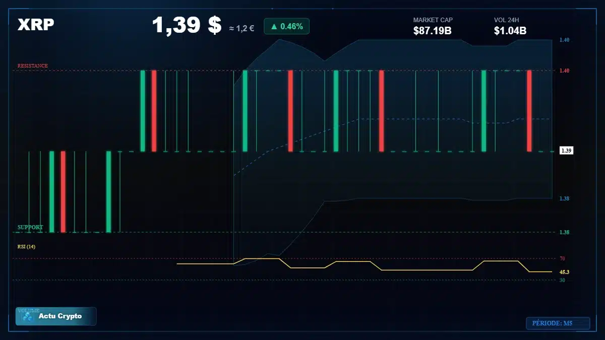 Graphique du cours XRP à 1.39 $ Analyse technique du cours de XRP de ripple à 1.39 $ aujourd'hui