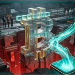 Symbole Bitcoin illuminé représentant les flux entrants de l'ETF IBIT
