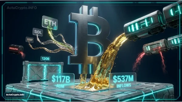 Graphique illustrant les entrées nettes massives vers les ETF crypto.