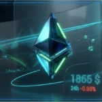 Logo 3D d'Ethereum sur fond de graphique financier illustrant l'analyse macroéconomique du marché crypto.