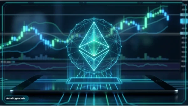 Graphique d'analyse technique montrant le prix d'Ethereum face à sa résistance, avec des indicateurs de volume et de contrats dérivés.