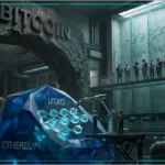 Représentation conceptuelle de l'intégration des UTXO Bitcoin sur le réseau Ethereum.