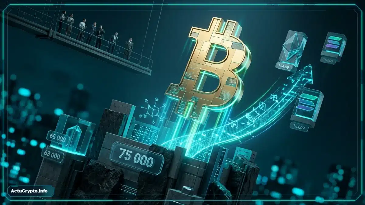 Graphique haussier illustrant la progression du marché crypto, du Bitcoin et des altcoins.