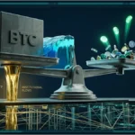 Symbole Bitcoin dominant au-dessus de jetons altcoins sur un marché crypto numérique.