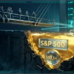Graphique haussier et taureau lumineux représentant la progression du S&P 500 à Wall Street.