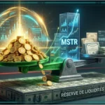 Graphique financier ascendant superposé au logo Bitcoin.