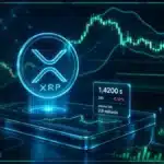 Graphique d'analyse technique du XRP montrant le prix et la baisse des volumes d'échange.