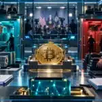 Photo réaliste d’une chambre de compensation institutionnelle où des positions Bitcoin fortement chargées en levier restent sous tension avant la réunion de la Réserve fédérale.