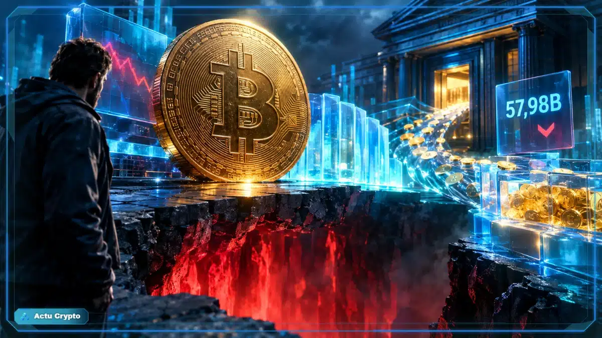 Bitcoin sur un support fissuré, illustrant le recul du BTC vers 84 500 $