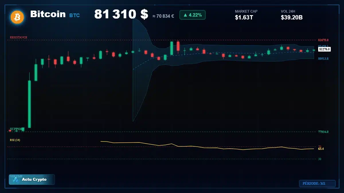 Graphique du cours Bitcoin (BTC) Analyse technique du cours Bitcoin (BTC) avec données de marché récentes