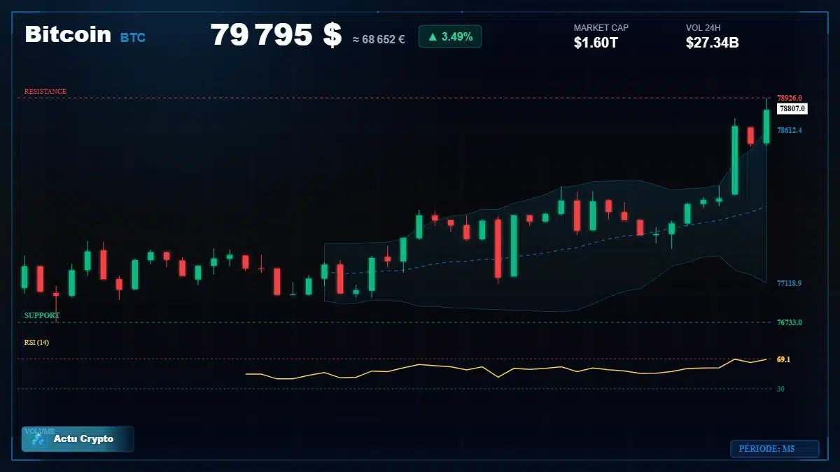 Graphique du cours Bitcoin (BTC) Analyse technique du cours Bitcoin (BTC) avec données de marché récentes