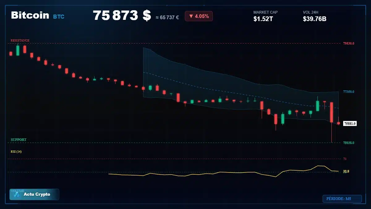 Graphique du cours Bitcoin (BTC) Analyse technique du cours Bitcoin (BTC) avec données de marché récentes