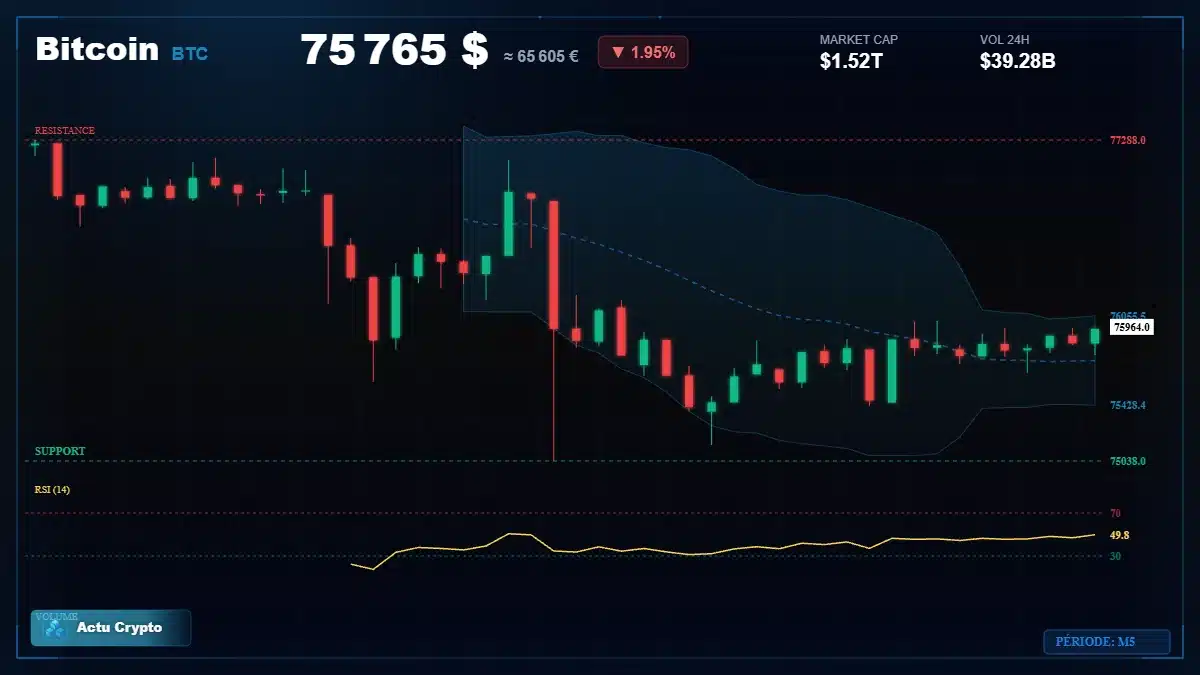 Graphique du cours Bitcoin (BTC) Analyse technique du cours Bitcoin (BTC) avec données de marché récentes