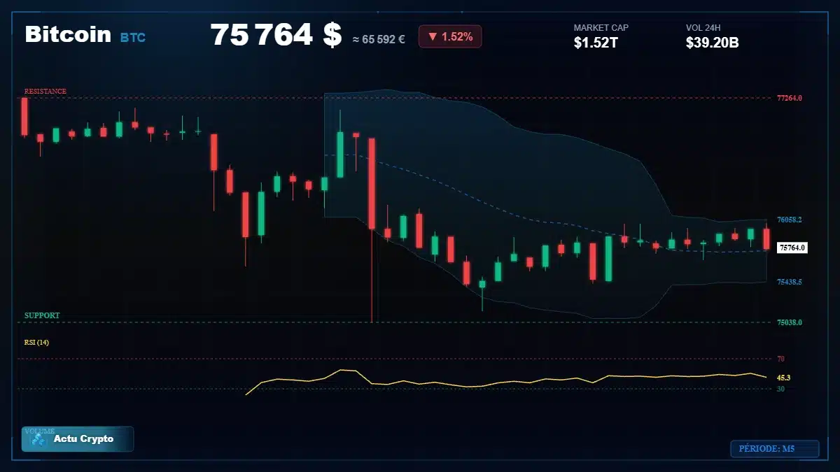 Graphique du cours Bitcoin (BTC) Analyse technique du cours Bitcoin (BTC) avec données de marché récentes