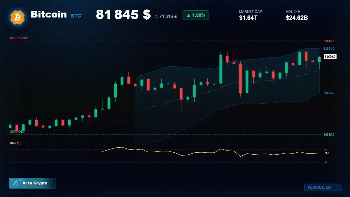 Graphique du cours Bitcoin (BTC) Analyse technique du cours Bitcoin (BTC) avec données de marché récentes