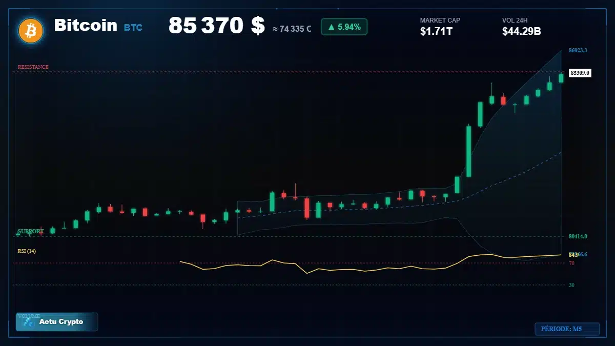 Graphique du cours Bitcoin (BTC) Analyse technique du cours Bitcoin (BTC) avec données de marché récentes