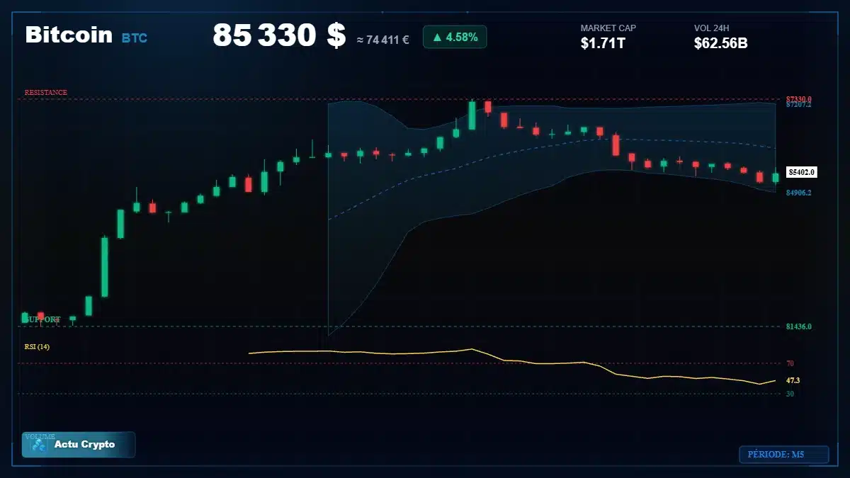 Graphique du cours Bitcoin (BTC) Analyse technique du cours Bitcoin (BTC) avec données de marché récentes