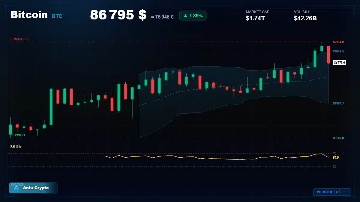 Graphique du cours Bitcoin (BTC) Analyse technique du cours Bitcoin (BTC) avec données de marché récentes