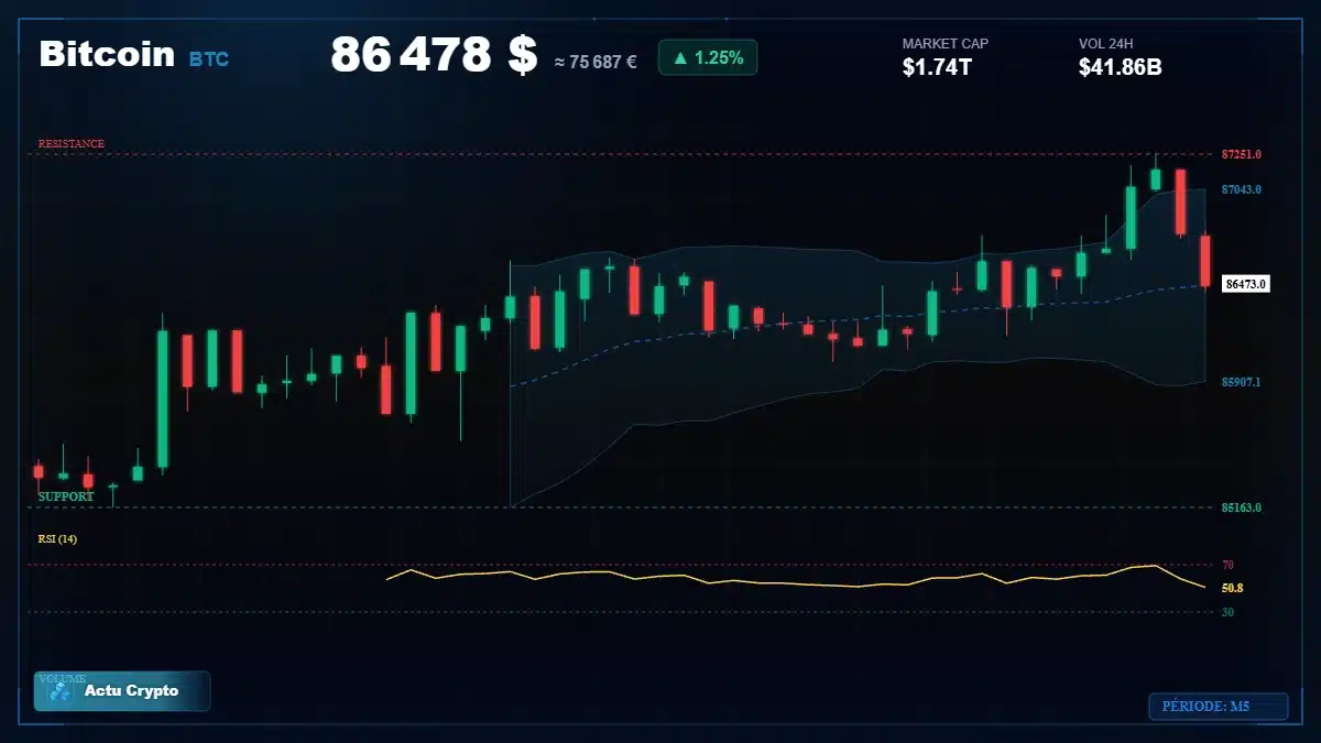Graphique du cours Bitcoin (BTC) Analyse technique du cours Bitcoin (BTC) avec données de marché récentes